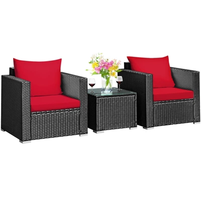 Tangkula 3PCS Patio Rattan Furniture Conversation Set With 2 Cushioned Sofas & Coffee Table For Outdoor 9 Tangkula 3PCS Patio Rattan Furniture Conversation Set With 2 Cushioned Sofas & Coffee Table For Outdoor - Image 7