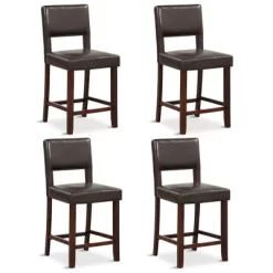 Tangkula 4-Piece Linen Fabric/PVC Leather Counter Height Bar Stool Set W/ Back & Rubber Wood Legs -Tangkula GUEST 42c36a5f 33a6 4155 8a80 0e26e8ac66b3