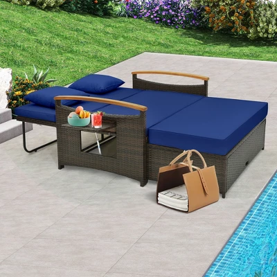 Tangkula Outdoor Wicker Daybed Patio Loveseat & Storage Ottoman Set W/ Navy Cushions 11 Tangkula Outdoor Wicker Daybed Patio Loveseat & Storage Ottoman Set W/ Navy Cushions - Image 9