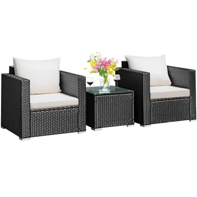 Tangkula 3PCS Patio Rattan Furniture Conversation Set With 2 Cushioned Sofas & Coffee Table For Outdoor 12 Tangkula 3PCS Patio Rattan Furniture Conversation Set With 2 Cushioned Sofas & Coffee Table For Outdoor - Image 10