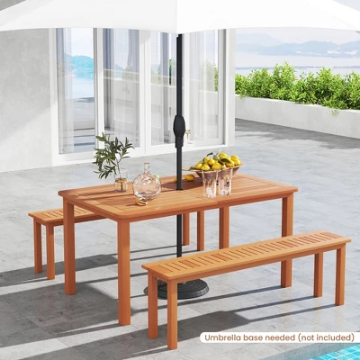Tangkula Patio Solid Wood Dining Table W/ Umbrella Hole Teak Oil Finish Rectangular 4 Tangkula Patio Solid Wood Dining Table W/ Umbrella Hole Teak Oil Finish Rectangular - Image 2