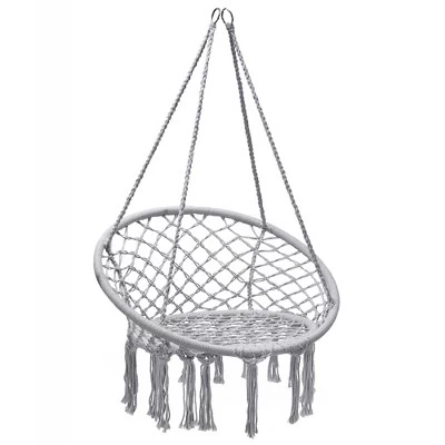 Tangkula Hammock Chair Hanging Cotton Rope Macrame Swing Chair W/ Stand Gray 8 Tangkula Hammock Chair Hanging Cotton Rope Macrame Swing Chair W/ Stand Gray - Image 6