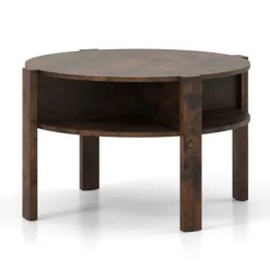 Tangkula 29.5" 2-Tier Round Coffee Table W/ Storage 4 Shelves Faux Wooden Top -Tangkula GUEST 43165e69 2ea6 4ed1 be40 dbf5b8d64ee5