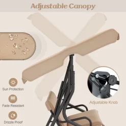 Tangkula 3-Person Swing Chair Porch Swing Seat W/ Adjustable Canopy Removable Cushion -Tangkula GUEST 43db796d 8128 44ed 85c8 c5f81e9a4995