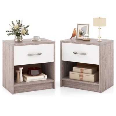 Tangkula 2 PCS Nightstand W/ Drawer Side Table W/ Slide-out Drawer Open Storage Shelf 13 Tangkula 2 PCS Nightstand W/ Drawer Side Table W/ Slide-out Drawer Open Storage Shelf - Image 11