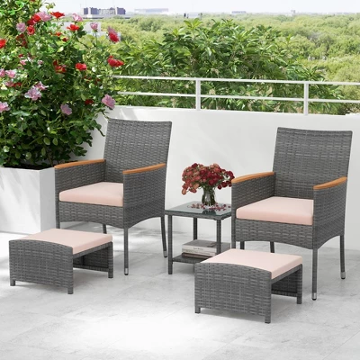 Tangkula 5 Pieces Wicker Patio Furniture Set PE Rattan Porch Chairs W/ Ottomans 3 Tangkula 5 Pieces Wicker Patio Furniture Set PE Rattan Porch Chairs W/ Ottomans