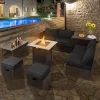 Tangkula 9 PCS Outdoor Patio Furniture Set W/ 30" Propane Fire Pit Table PE Wicker Space-Saving Sectional Sofa W/ Storage Box And Cushions Black/Gray/Navy/Red/Turquoise/Off White