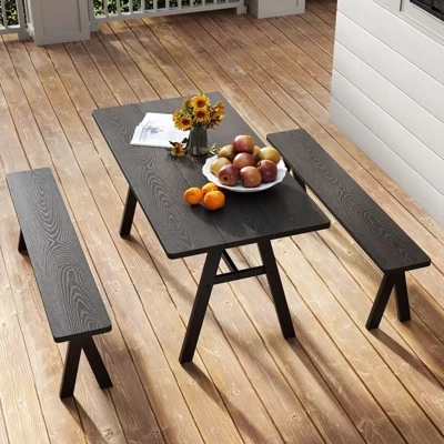 Tangkula 3 PCS Outdoor Picnic Table And Benches Set For 6 People 1.93" Umbrella Hole 4 Tangkula 3 PCS Outdoor Picnic Table And Benches Set For 6 People 1.93" Umbrella Hole - Image 2