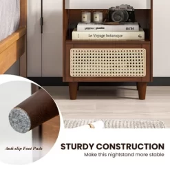 Tangkula Bamboo Rattan Nightstand Boho Bedside End Table W/ Drawer & Wood Legs -Tangkula GUEST 43f83a11 996a 4ee7 bbf8 11567ded44d3