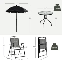 Tangkula 6PCS Patio Garden Dining Set W/ Round Table & 4 Folding Chairs & Umbrella 11 Tangkula 6PCS Patio Garden Dining Set W/ Round Table & 4 Folding Chairs & Umbrella -Tangkula GUEST 43f9e795 2417 4235 93a7 b77fb073ae90