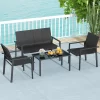Tangkula 4 PCS Patio Furniture Set Heavy Duty Galvanized Metal Frame Wicker Table Black -Tangkula GUEST 440d3d33 ad74 41e3 aff3 79193d0b138e