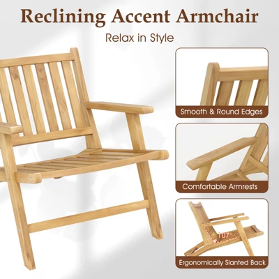 Tangkula 4PCS Teak Wood Outdoor Reclining Chair W/ Comfortable Backrest & Armrests 9 Tangkula 4PCS Teak Wood Outdoor Reclining Chair W/ Comfortable Backrest & Armrests - Image 7