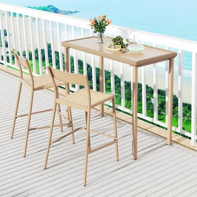 Tangkula 3 Pieces Patio Bar Table Set Outdoor Bar Height Table & 2 Armless Chairs 5 Tangkula 3 Pieces Patio Bar Table Set Outdoor Bar Height Table & 2 Armless Chairs - Image 3