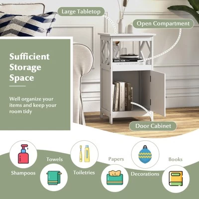 Tangkula Bathroom Floor Cabinet Single Door Storage Cabinet With Open Compartment Anti-Toppling Device Grey/White 7 Tangkula Bathroom Floor Cabinet Single Door Storage Cabinet With Open Compartment Anti-Toppling Device Grey/White - Image 5