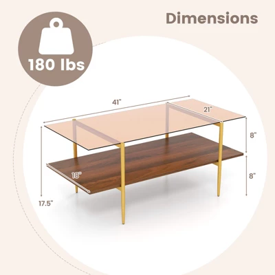 Tangkula 2-Tier Glass Coffee Table W/ Tampered Glass Tabletop & Open Storage Shelf 10 Tangkula 2-Tier Glass Coffee Table W/ Tampered Glass Tabletop & Open Storage Shelf - Image 8