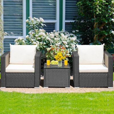 Tangkula 3PCS Rattan Patio Conversation Furniture Set Outdoor Sofa Set W/ Cushions 3 Tangkula 3PCS Rattan Patio Conversation Furniture Set Outdoor Sofa Set W/ Cushions
