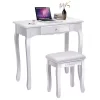 Tangkula White Vanity Mirror Wood Makeup Dressing Table Stool Set White (Mirror, 3 Drawers, Stool) -Tangkula GUEST 45647185 af89 4d49 b25e ddcbb685c520