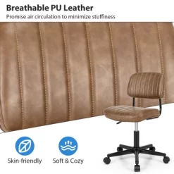 Tangkula Leisure Office Chair Mid-back Swivel Task Chair PU Leather Adjustable Armless Chair Retro Design Black / Brown -Tangkula GUEST 45bfc562 44c3 49ec b0aa 3adb0813cd1f