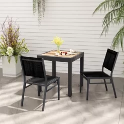 Tangkula Outdoor Dining Chairs W/ Breathable Seat Backrest Heavy-Duty Aluminum Frame