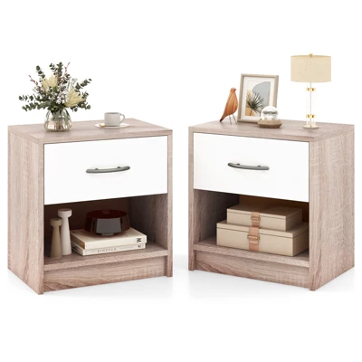 Tangkula 2 PCS Nightstand W/ Drawer Side Table W/ Slide-out Drawer Open Storage Shelf 15 Tangkula 2 PCS Nightstand W/ Drawer Side Table W/ Slide-out Drawer Open Storage Shelf - Image 13