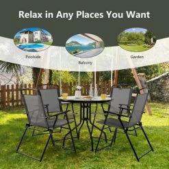 Tangkula 6PCS Patio Garden Dining Set W/ Round Table & 4 Folding Chairs & Umbrella 13 Tangkula 6PCS Patio Garden Dining Set W/ Round Table & 4 Folding Chairs & Umbrella -Tangkula GUEST 46760b1e 69e1 4018 b546 be393736c635