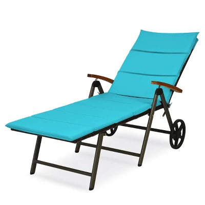 Tangkula Outdoor Rattan Wicker Lounge Chair Folding Patio Chaise W/ Wheels & Cushion 15 Tangkula Outdoor Rattan Wicker Lounge Chair Folding Patio Chaise W/ Wheels & Cushion - Image 13