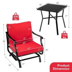 Tangkula 3PCS Outdoor Rocking Chair Set Patio Conversation Bistro Set W/ Red Cushions 13 Tangkula 3PCS Outdoor Rocking Chair Set Patio Conversation Bistro Set W/ Red Cushions -Tangkula GUEST 4682f625 b38c 4395 a263 cad84ff8b49f