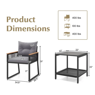 Tangkula 3 PCS Patio Furniture Set PE Rattan Wicker Chairs W/ 2 Tier Coffee Table Soft Back 10 Tangkula 3 PCS Patio Furniture Set PE Rattan Wicker Chairs W/ 2 Tier Coffee Table Soft Back - Image 8