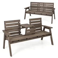 Tangkula Outdoor Fir Wood Bench W/ Foldable Middle Table W/ Backrest & Armrests -Tangkula GUEST 46bb37e8 2670 4bc0 af3c d56263563abc