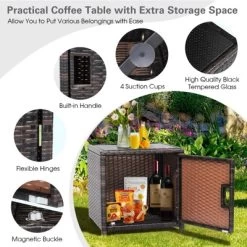 Tangkula 3 Pieces Outdoor PE Wicker Bistro Set With Waterproof Cover For Porch Balcony Garden And Poolside, Red/Off White/Grey/Turquoise -Tangkula GUEST 46e43a72 cb84 485b 9309 fd4da03b9df6