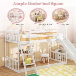 Tangkula Twin Over Twin House Bunk Bed W/ Slide Solid Wood Low Bunk Bed For Kids White 19 Tangkula Twin Over Twin House Bunk Bed W/ Slide Solid Wood Low Bunk Bed For Kids White -Tangkula GUEST 46fdd004 7499 48b2 8ce0 ea14d9795958