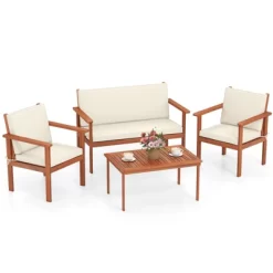 Tangkula 4 Pieces Patio Furniture Set Acacia Wood Porch Chairs W/ Table -Tangkula GUEST 4700d2dd 0b6d 400e 9549 98c727a3d88e