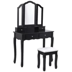 Tangkula Removable Tri-folding Mirror Vanity Table Unit Makeup Set W/ Stool & 4 Drawers -Tangkula GUEST 471c79b7 81ec 4e68 96a3 0a1bf8092cc1