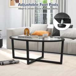 Tangkula Modern Glass Coffee Table W/ Cross Base & Acacia Wood Legs For Small Spaces -Tangkula GUEST 473d2be7 10d3 434e 9836 1e47abf354cc