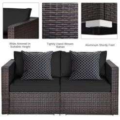 Tangkula 2PCS Rattan Corner Sofa Set Patio Outdoor Furniture Set W/ 4 Black Cushions -Tangkula GUEST 4742a593 dbd9 4c40 b7a0 759fcf145839