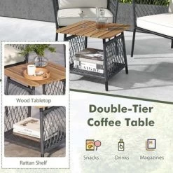 Tangkula Set Of 3 Furniture Set W/ 2-Tier Coffee Table Acacia Wood Armrests Tabletop Patio -Tangkula GUEST 47b28014 d28c 49bb 849c 5f3cf48a5ac6