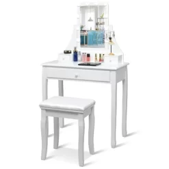 Tangkula Make-Up Vanity Table Dresser Set W/LED Light & Padded Stool -Tangkula GUEST 47e57a1a e1f3 4bea 8309 ab852755cd97