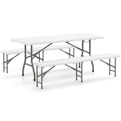 Tangkula 3 PCS Folding Picnic Table Set W/ 6 Ft Table & 2 Benches HDPE Tabletop Bench Top Coffee -Tangkula GUEST 47ea74dd ac10 4e0b a21d 8ac3ce4c0cd4