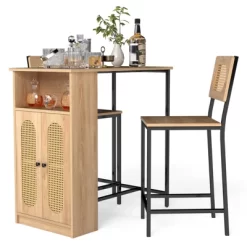 Tangkula 3 PCS Bar Table And Chairs Set W/ 2 Bar Stools & Storage Shelves Backrests -Tangkula GUEST 47ffd4cb 3548 4256 8844 df75b2e9fcd9