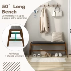 Tangkula 1pc/2pcs Solid Wood Dining Bench 50" Upholstered Entryway Bench W/ Padded Seat & Rubber Wood Frame Rectangular Ottoman Bench -Tangkula GUEST 4820421e 7f13 488f 8700 e02a10b012ae