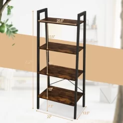 Tangkula 4-Tier Ladder Bookshelf Industrial Wooden Bookcase With Metal Frame Anti-Toppling Device Rack Rustic Brown/Gray Oak -Tangkula GUEST 483eb3b8 8c50 4cc9 a76d bf552ed7f026