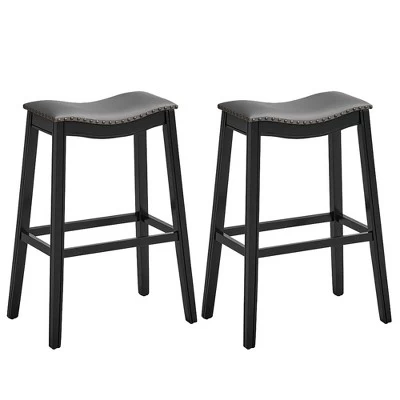 Tangkula Set Of 2 Saddle Bar Stools Bar Height Kitchen Chairs W/ Rubber Wood Legs 12 Tangkula Set Of 2 Saddle Bar Stools Bar Height Kitchen Chairs W/ Rubber Wood Legs - Image 10