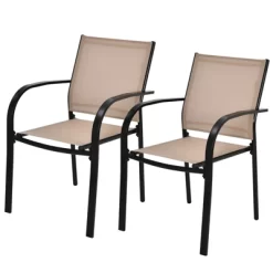 Tangkula 2PCS Outdoor Dining Chairs Stackable Chairs W/Armrests & Breathable Fabric For Balcony Garden & Patio -Tangkula GUEST 48d72486 9898 44d8 9606 080a5ec22374