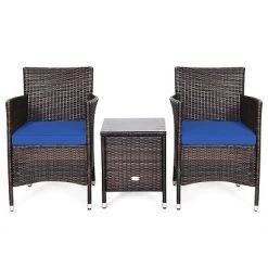Tangkula 3-Piece Patio Wicker Rattan Furniture Set Conversation Sofa Set With Coffee Table Navy -Tangkula GUEST 48f0f842 55e2 4be1 9c83 5833283a3a6c