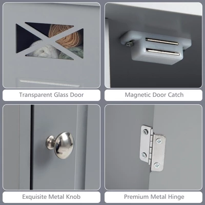 Tangkula Bathroom Cabinet Free Standing Storage Side Table Organizer Adjustable Grey 7 Tangkula Bathroom Cabinet Free Standing Storage Side Table Organizer Adjustable Grey - Image 5