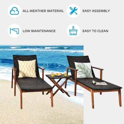 Tangkula 3PCS Chaise Lounge Set 4-Level Folding Chaise Lounge Adjustable Outdoor Beach With Wicker Side Table 8 Tangkula 3PCS Chaise Lounge Set 4-Level Folding Chaise Lounge Adjustable Outdoor Beach With Wicker Side Table - Image 6