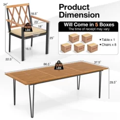 Tangkula 9 PCS Patio Dining Set W/ 8 Chairs Acacia Wood Table Top Umbrella Hole For Yard -Tangkula GUEST 4948b024 0f43 4eab b515 d5bdd604112a