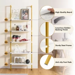Tangkula 5 Tier Ladder Shelf 71" Open Wall-Mounted Bookcase With Golden Steel Frame 17 Tangkula 5 Tier Ladder Shelf 71" Open Wall-Mounted Bookcase With Golden Steel Frame -Tangkula GUEST 494c31fb 03ae 4764 a6aa 5aa4f268ca73