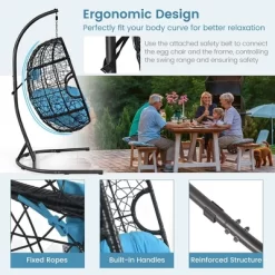 Tangkula Hanging Hammock Chair Egg Swing Chair W/ Blue Cushion Pillow Stand 13 Tangkula Hanging Hammock Chair Egg Swing Chair W/ Blue Cushion Pillow Stand -Tangkula GUEST 495eeed5 0ce0 44c4 8a77 d5ff1f529b03