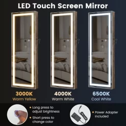 Tangkula LED Mirror Jewelry Cabinet Wall/Door Mounted Organizer Armoire W/ 3 Color Light -Tangkula GUEST 49a77ecc 4b37 4825 bb43 de66ef0a5591
